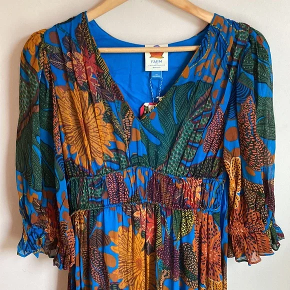 Anthropologie Farm Rio Blue puff sleeve maxi dress size XS - Picture 11 of 16